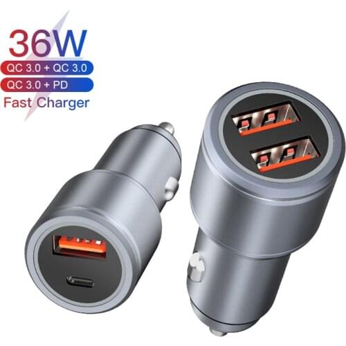 36W Dual USB PD Metal Car Fast Charger For iPhone 12 Pro Max 11 QC3.0 SFC Quick Charging For SAMSUNG XIAOMI RedmiNote 8 HUAWEI