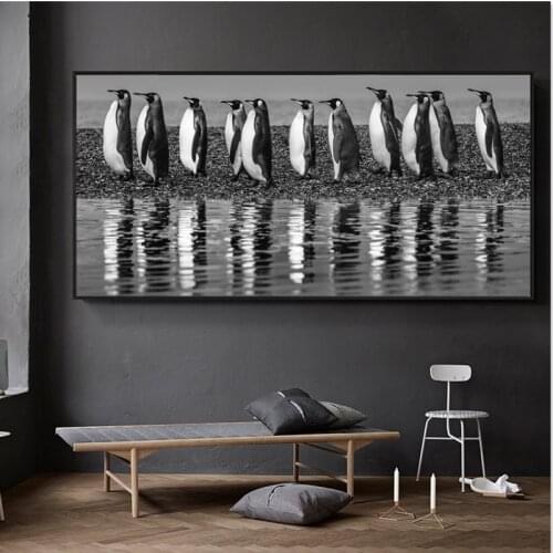 SELFLESSLY Black and White Animal Painting Eleven Penguin Canvas Art Pictures for Living Room posters and prints Modern Decor