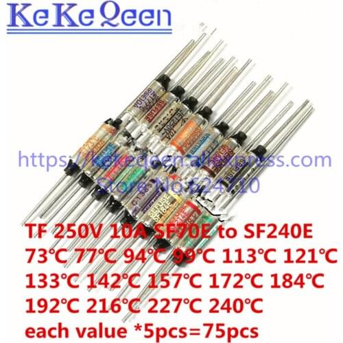 Free shipping 75pcs/lot SF70E to SF240E SEFUSE Cutoffs NEC Thermal Fuse 10A 250V Assortment Kit