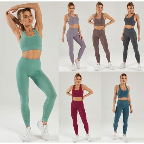 Imucci 2 Pieces Of Seamless Womens Yoga Tracksuit Fitness Long-Sleeved Crop Top High-waisted Leggings Tracksuit