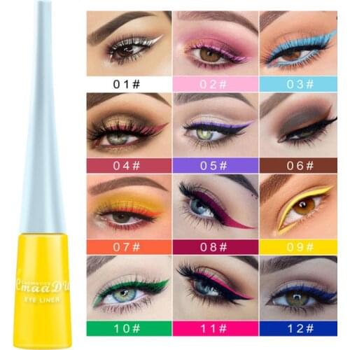 12 Colors Quick Dry Liquid Eyeliner Pencil Waterproof Colorful Eye Liner Pen Matte Brown Purple Eyes Makeup Tools Cosmetic TSLM1