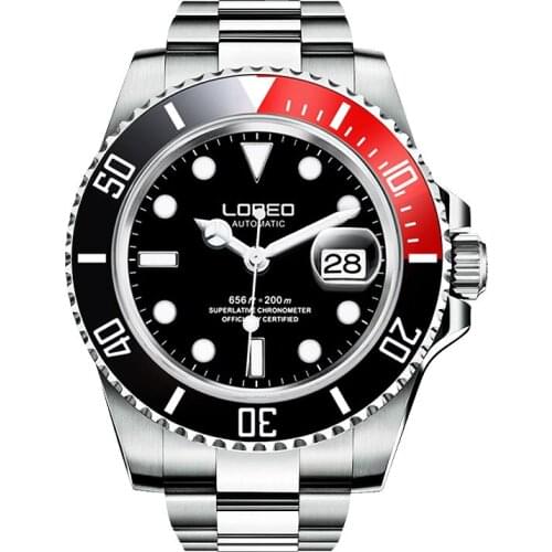 LOREO Red Water Ghost Watch Automatic 200m waterproof Diver Watch Sapphire Crystal Mirror Calendar Luminous Skeleton Watches Men