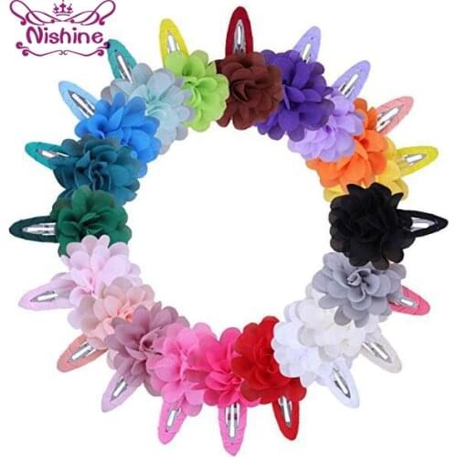 Nishine 10pcs/lot 22 Colors Kids Girl Mini Chiffon Flowers Hair Clips Sweet Children Hairpins Birthday Gift Hair Accessories