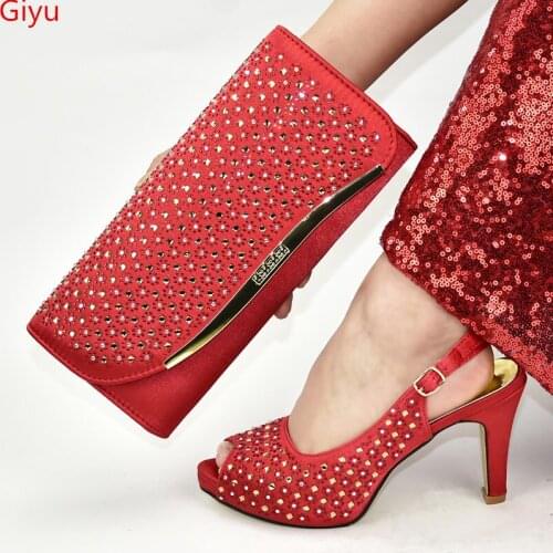 Doershow very nice red Italian Shoes With Matching Bag High Quality Italy Shoe And Bag set For wedding and party SJG1-8