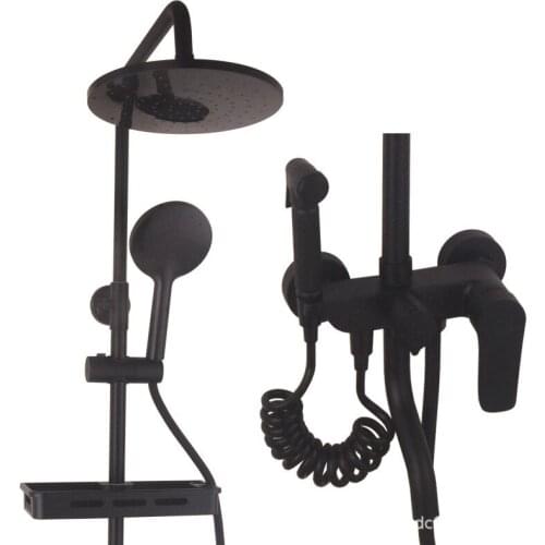 Chazi Taishan four stalls shower suit copper body black shower suit black spray shower