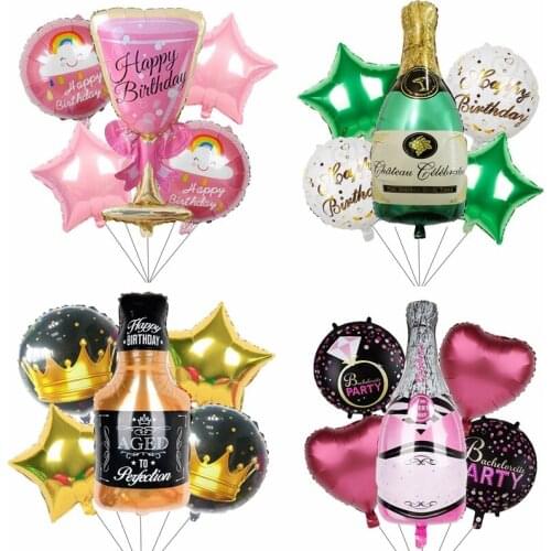 Helium Balloon Champagne Bottle Wine Goblet Foil Balloons Set Birthday Bridal Shower Bachelorette Party Decorations Photo Props