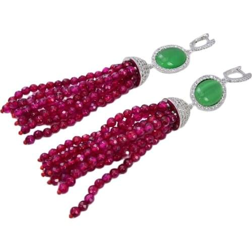 GG Jewelry Beautiful White Pearl Green Jade Crystal Red Agate Earrings CZ Fitting