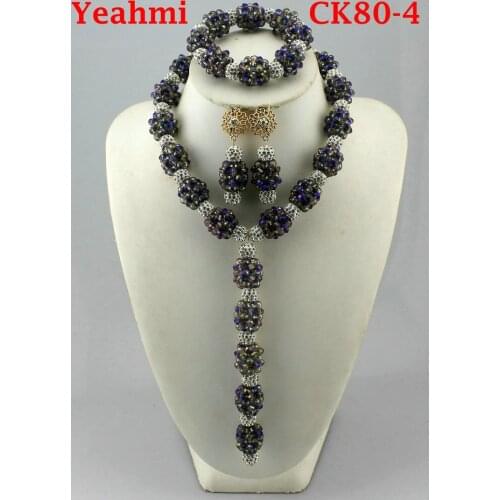 Fashion Nigerian Wedding African Beads Jewelry set Crystal Necklace Bracelet Earrings Jewelry Set CK80-4