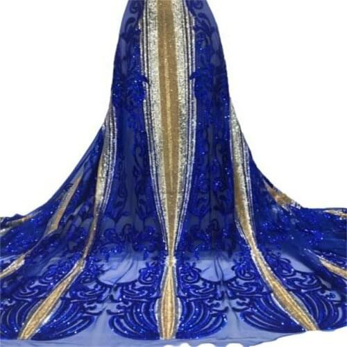Royal Blue Fashion African Mesh Lace Fabric High Quality Sequins French Lace Fabric 3D Applique Mesh Lace For Wedding Sewing