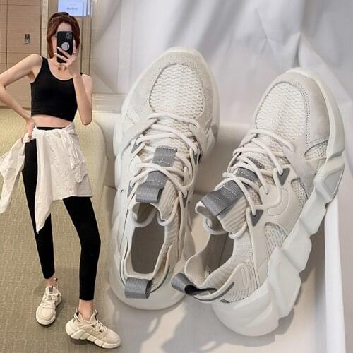 Women Chunky Sneakers Platform 2021 Fashion Spring Breathable Comfort Running Casual Couple Sport Shoes White Plus Size 35-44