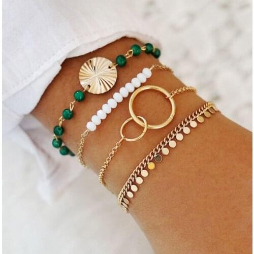 S2098 Fashion Jewelry Hoop Geometry Beaded Bracelet Set 4pcs/set
