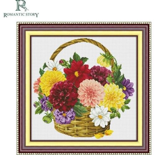 Romantic Story European Style Flower Basket Painting Home Decoration Cross Stitch Needlework DMC Cross-Stitch Embroidery Kits