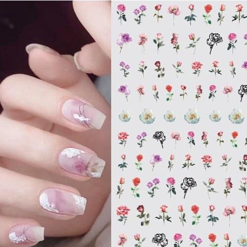 2021 New 3D Nail Art Stickers Bohemia Pink line Flowers Image Nails Stickers for Nails Sticker Decorations Manicure Z0446