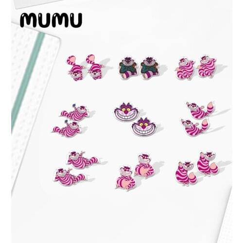 2021 New Cheshire Cat Stud Earring Cartoon Pink Cat Epoxy Jewelry Resin Acrylic Earrings Handmade Gifts Girl