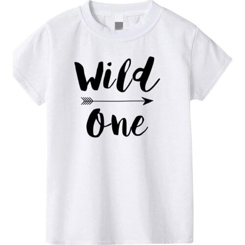 Pure White Wild One Print Girl Boys Cartoon T Shirt Short Sleeve O-neck Casual Tee T-shirt Girl Clothing For 2-11 Age KT-2099