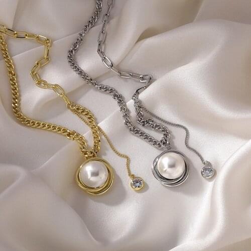 Goth Punk Thick Chains Necklaces for Women Big Faux Pearl Round Pendant Choker Collares Korean Fashion Kpop Party Jewelry MS388