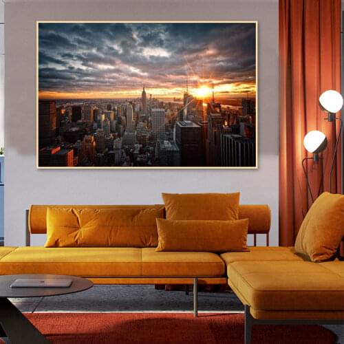 New York City Sunset Posters And Prints Manhattan Skline Landscape Canvas Painting Home Decoration Wall Art Pictures Living Room