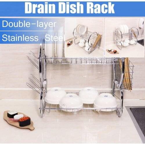 2 Tires Kitchen Sink Drain Rack Storage Organizer Utensil Dish Drying Rack Holder Shelf Drainer Plate Bowl Stand Display Holder