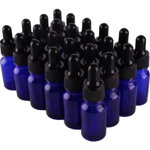 24pcs 10ml Empty Blue Glass Dropper Bottle with Pipptte for essential oils aromatherapy liquid
