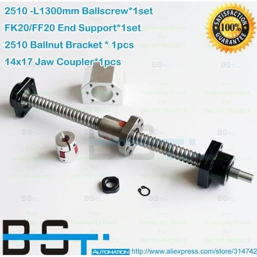 RM2510 1300mm Ball screw + SFU2510 Ballnut + FK20 FF20 End Support + 2510 Ballnut Bracket+ 14x17mm Motor Shaft Coupler