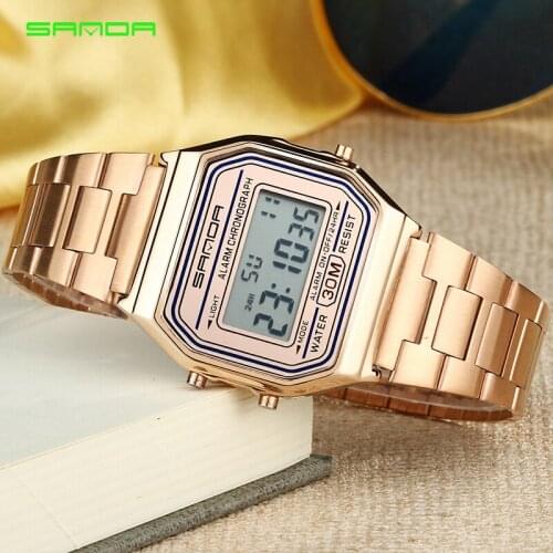SANDA Gold Mens Watches Top Brand Luxury LED Digital Watch Men Fashion Waterproof Rose Golden Clock Relogio Masculino Saat 405