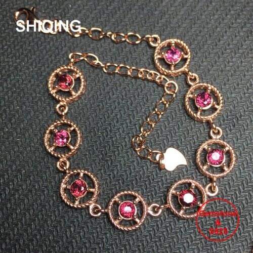 SHIQING Real nature garnet January birthstone red gemstone sunflower bracelet for girfriend