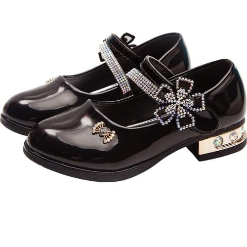 Skoex 2020 New Girls Fashion Princess Shoes Children Low Heel Sparkle Rhinestone Party Dress Shoe Kids Ballerina Slip-on Shoes