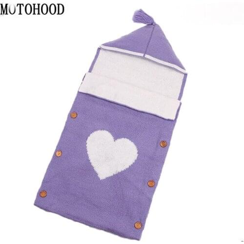 MOTOHOOD knitted Baby Sleeping Bags Winter For Stroller Cute Heart Envelopes baby slaapzak Newborn Baby Sleep Sack