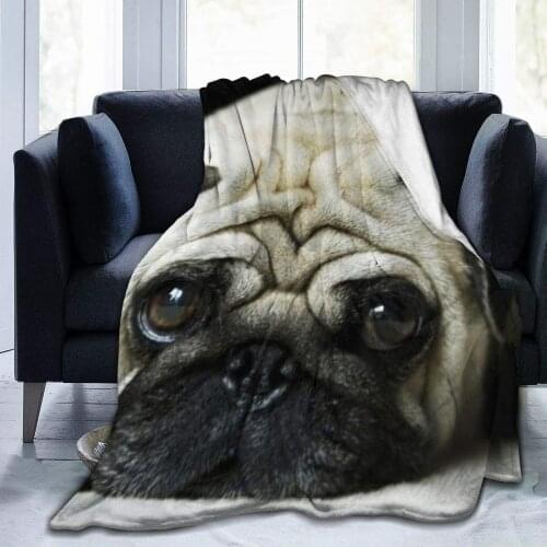 Super Warm Sherpa Flannel Fleece Throw Wrap Cover for Bed Couch Sofa Comfy Soft King Size Camping Blankets Wrap Sheet Cute Pug