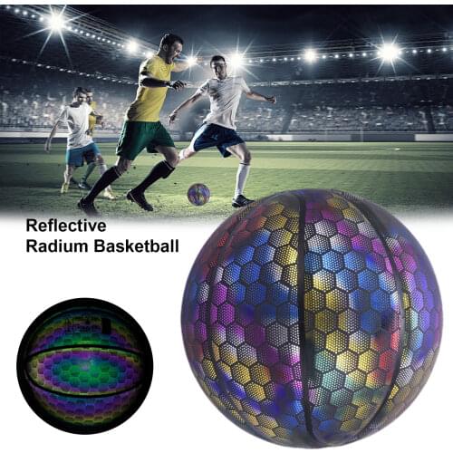 Size 7 Reflective Basketball Luminous Basketball Glowing Basketball Holographic Ball Glowing Size 7 Sports Ball for Kids Adults