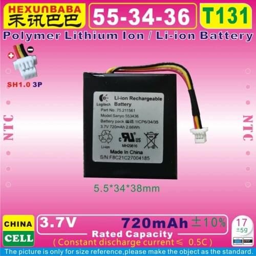 [T131] 3.7V 720mAh [553436] Polymer Li-ion battery for Log-i-tech Gaming Headset G9,G930,L-LY11,533-000018,75-211561,533-000074