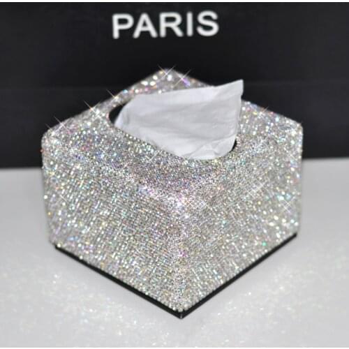 Sparkling Diamond Tissue Box Rectangle Paper Towel Holder Desktop Napkin Storage Container Kitchen Tissue Tray for Home Office