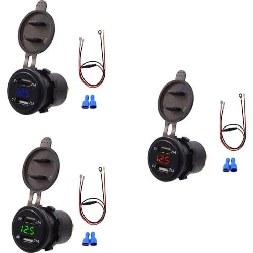 Waterproof Dual USB Charger Socket Power Outlet 2.1A & 2.1A With Digital Voltmeter LED Light for IPad IPhone Car Boat Motorcycle