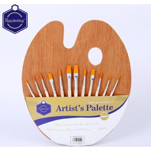 High quality nylon wool 12 brushes + palette set watercolor acrylic oil brush art painting supplies