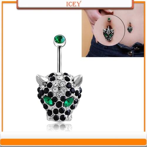 Stainless steel piercing jewelry leopard head boutique full drill animal mask Navel Ring Navel button