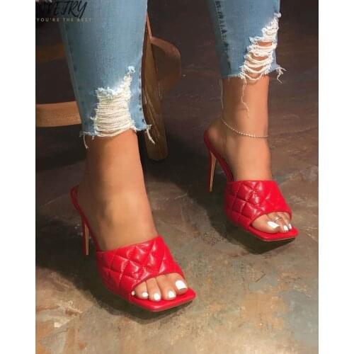 New 2020 Spring/summer Women PU Banquet Wild Leather Sandals Diamond Check Wine Glass with Leather Outdoor Wild Casual Slippers