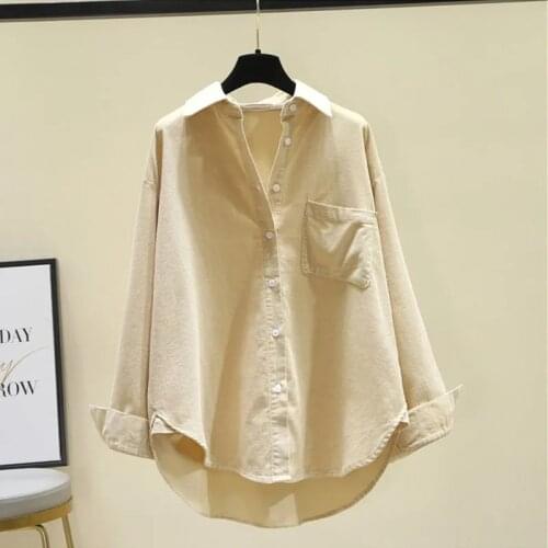 Spring Autumn Casual Loose Shirts Tops Womens Korean Solid Shirt Coats Female Long Slim Cardigan Tops Women Single-breasted Coat