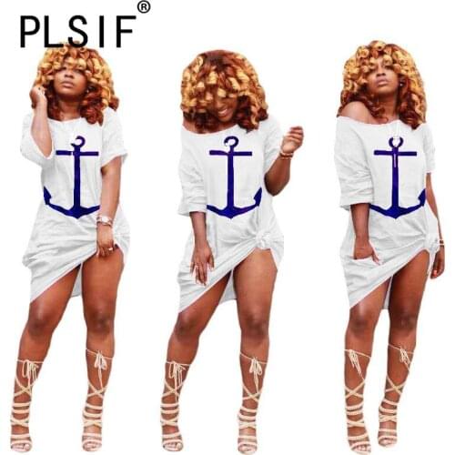 New style o neck women sexy anchor print dress female casual sporty robe femme lady sexy dresses vestidos