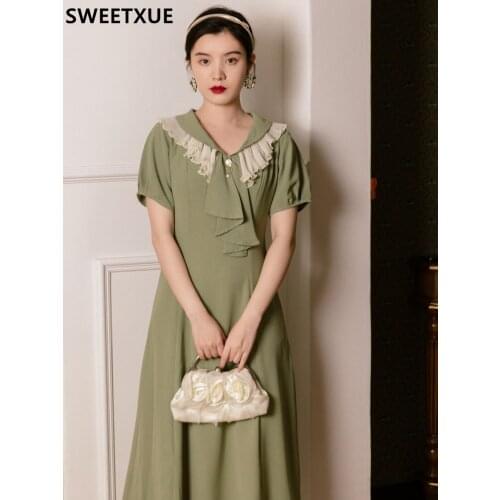 SWEETXUE Womens Summer French Retro Dress Temperament Romantic Fairy Elegant Party Chic Female Korean Vestido Mujer
