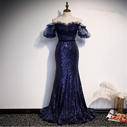 Vestido De Festa Sweetheart Evening Dress Robe De Soiree 2021 New Fashion A-line Navy Blue Long Evening Dresses Formal Dress