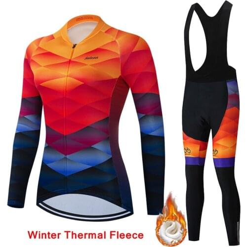 2022 Winter Cycling Jersey Set Womens Thermal Fleece Racing Bike Cycling Suit Mountian Bicycle Ropa Ciclismo Cycling Clothing