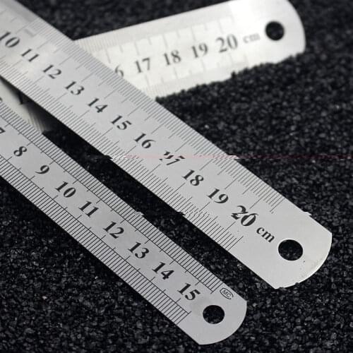 1PC 15cm/20cm/30cm Stainless Steel Metal Straight Ruler for Students Double Sided Measuring Tool School Office Supplies