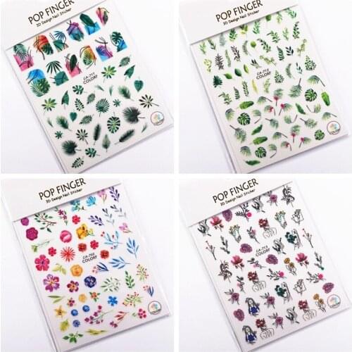 1pc Tropical Flower Leaves Stickers for Nails Abstract Image Women Face Sticker Decals Manicure Nail Art Decorations Sticker