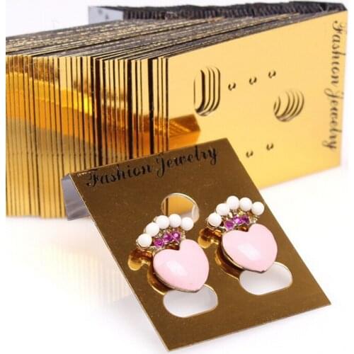 100X Gold Professional Type Plastic Earring Ear Studs Holder Display Hang Cards