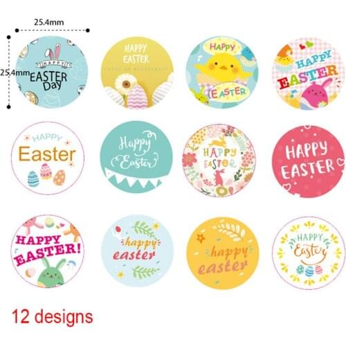 12 Designs Happy Easter Sticker Gift Wrapping Sealing labels Rabbit Easter Egg Festival Party Sticker Bunny Stationery stickers