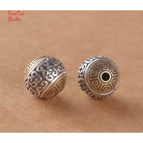 10mm 2pcs Sterling Silver Beads Carved Cloud with Copper Mala Bead Japa Beads Bracelet Earrings Jewelry Findings DIY Accessories