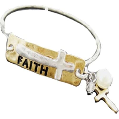 2021 Ins Vintage Prayer Cross Jesus Faith Letters Handmade Pearl Beads Bangle Bracelets Women Party Hiphop Rock Bohemia Jewelry