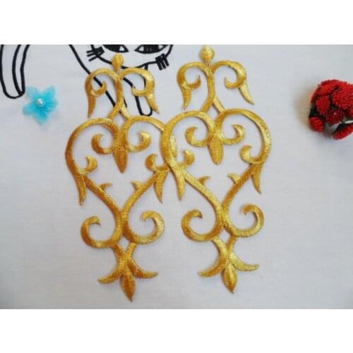 21.5*9.5 cm Iron on patches/motifs/appliques wholesale garment accessories gold metallic embroidered patch