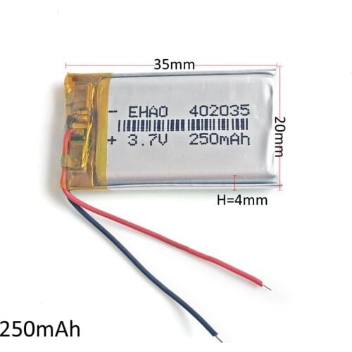 3.7V 250mAh Lithium Polymer Li-Po Rechargeable Battery 402035 For Handheld GPS Navigator Mp3 GPS Bluetooth