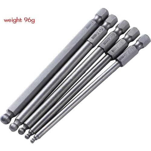 5PCS/Set Hex Shank Magnetic Ball End Screwdriver Bits 100mm 1/4 Inch S2 Steel Screwdriver Bit Repair Tool 2.5mm,3mm,4mm,5mm,6mm